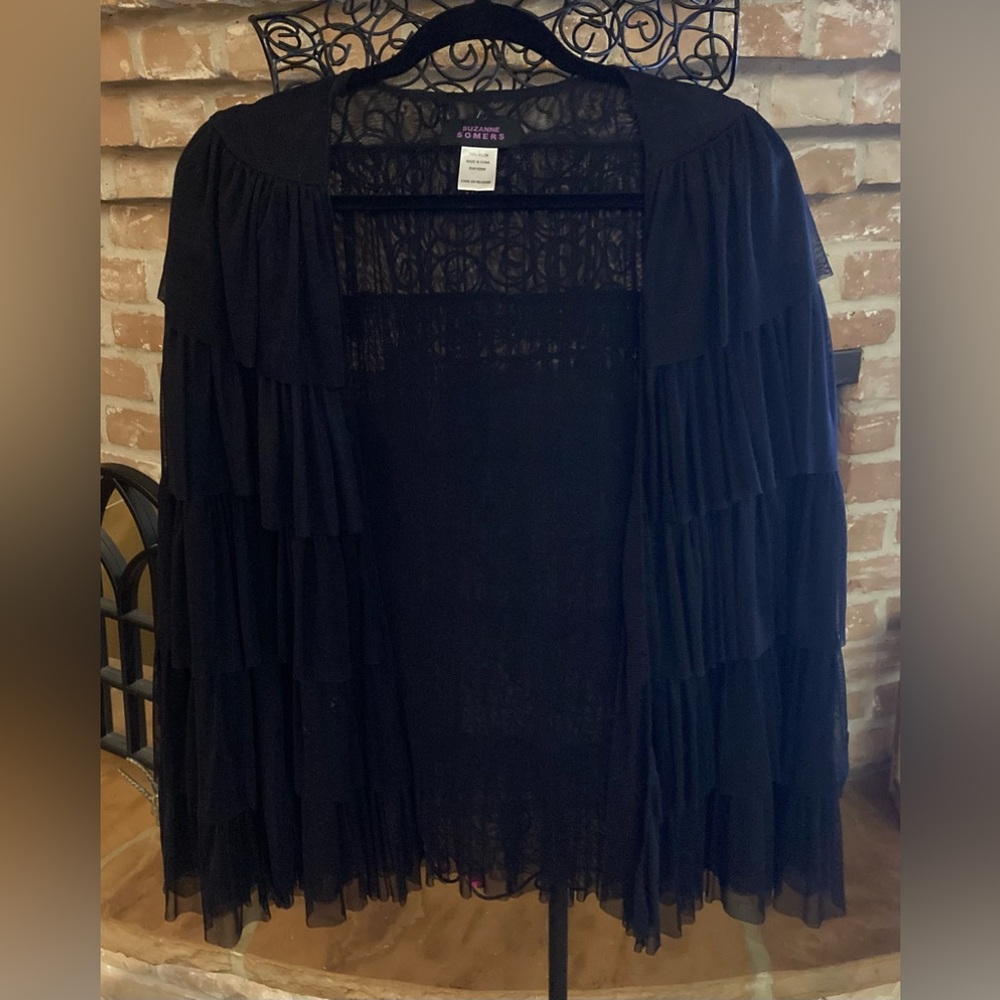 Suzanne Somers Black Sheer Cardigan Capelet